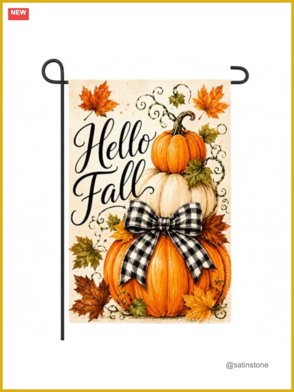 Hello Fall Garden Flag 12x18 Double Sided Polyester Outdoor Autumn Decor